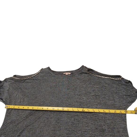 Juicy Couture Rhinestone Cold Shoulder Top M Gray Short Tie DIAMONDS Sleeves - Picture 9 of 16
